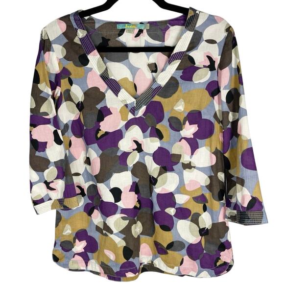 Boden, Size 4, Tan, Pink, & Purple Blouse, 3/4 Sleeve, Split Hem, Lightweight - Picture 1 of 7